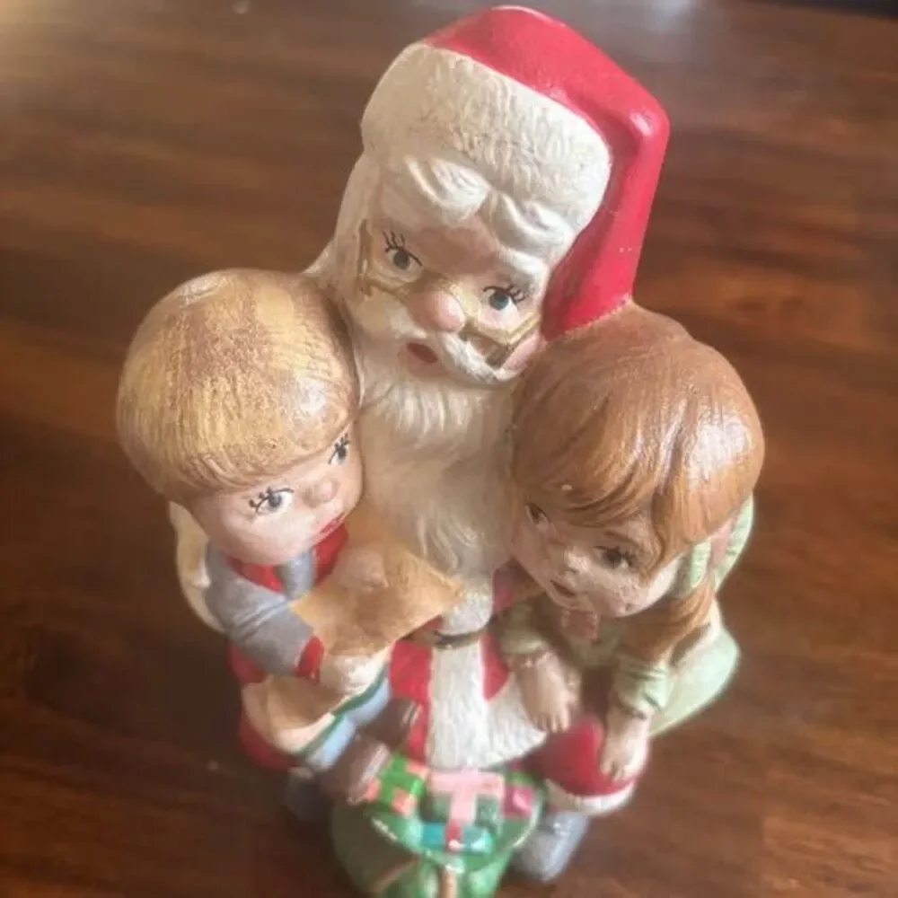 Vintage 1976 Signed Ceramic Santa Claus with Children Figurine